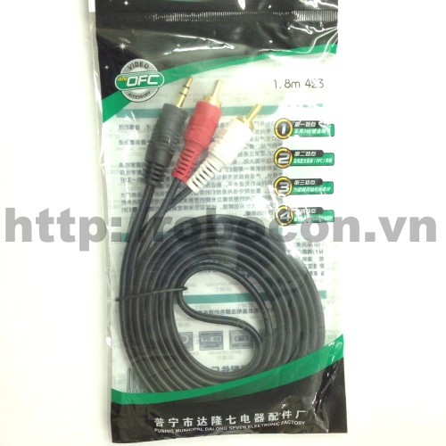 PKAT25  DÂY 1 ĐẦU ĐỰC 3.5MM RA 2 ĐẦU ĐỰC RCA HOA SEN Đen 1,8m