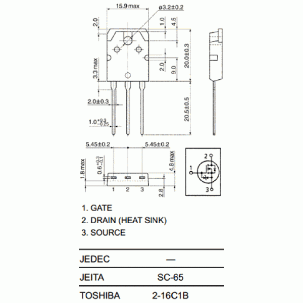 Sơ đồ chân và kích thước Mosfet K2611