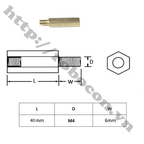 Trụ Đồng Lục Giác M4 30MM M4X30+6 Đực - Cái 