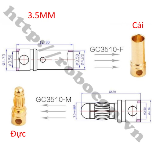 Cặp jack bắp chuối chân hàn GC3510 cho động cơ ESC 3.5mm