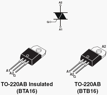 Sơ đồ chân Triac BTA16 - 600B