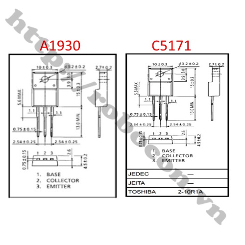 Sơ Đồ Cặp Transistor 2SA1930(A1930-PNP) Và 2Sc5171(C5171-NPN) 2A 180V TO-220F