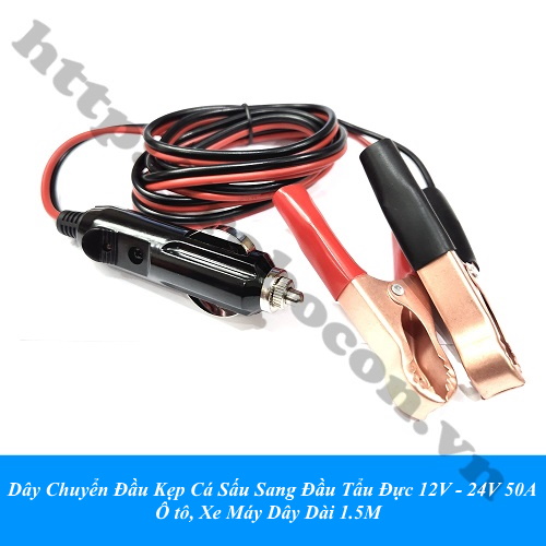 Dây Chuyển Đầu Kẹp Cá Sấu Sang Đầu Tẩu Đực 12V - 24V 50A Ô tô, Xe Máy Dây Dài 1.5M 