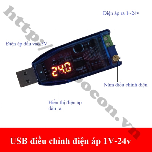 USB Điều Chỉnh Điện Áp 1-24V Hiển Thị Điện Áp Đầu Ra