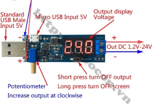 MDL271 Mạch tăng áp cổng USB DC DC 3.5V-24V có led hiển thị