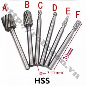 PKK597 Bộ 6 Mũi Khắc Mài HSS Trục 3.17mm