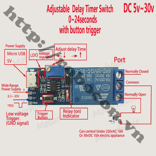 MDL52 Module Delay Timer- Mạch Tạo Trễ Cổng Micro USB