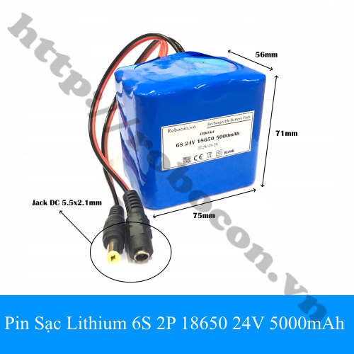 Pin Sạc Lithium 6S 2P 18650 24V dung lượng 5000mAh