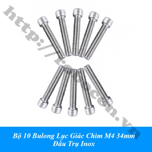 Bộ 10 Bulong Lục Giác Chìm M4 34mm Đầu Trụ Inox Bộ 10 Bulong Lục Giác Chìm M4 34mm Đầu Trụ Inox
