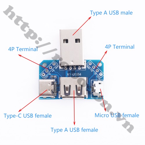 MDL303 Mạch Module Chuyển Đổi USB Đực Sang USB Cái, Micro USB, Type C 4P 2.54mm