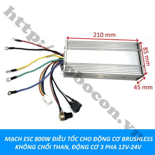 Mạch ESC 800W Điều Tốc Cho Động Cơ Brushless Không Chổi Than, Động Cơ 3 Pha 12V-24V 