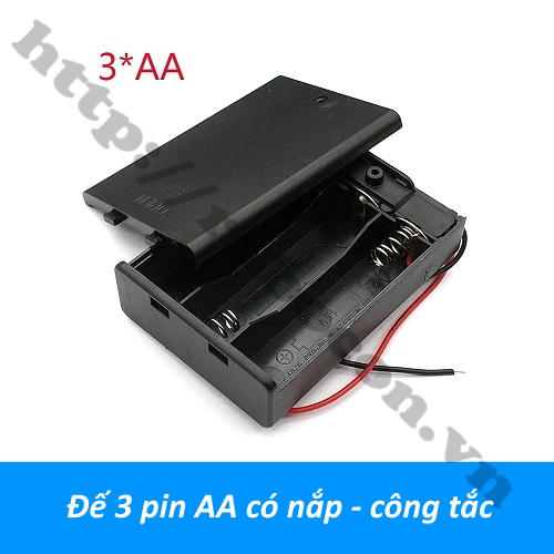 Đế 3 pin AA có nắp - công tắc 