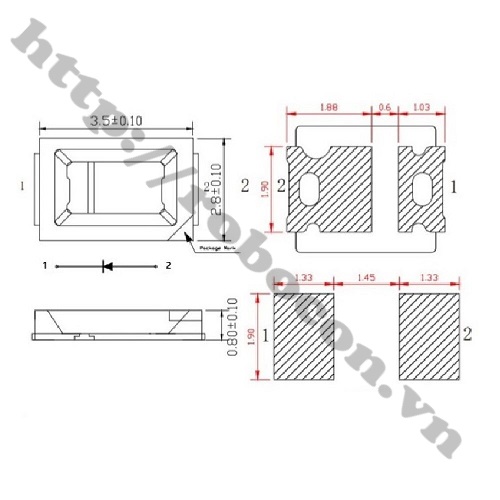 Kích thước Led Dán SMD 2835 Màu Trắng Sáng