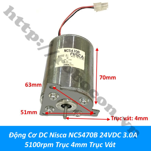 Động Cơ DC Nisca NC5470B 24VDC 3.0A 5100rpm Trục 4mm Trục Vát