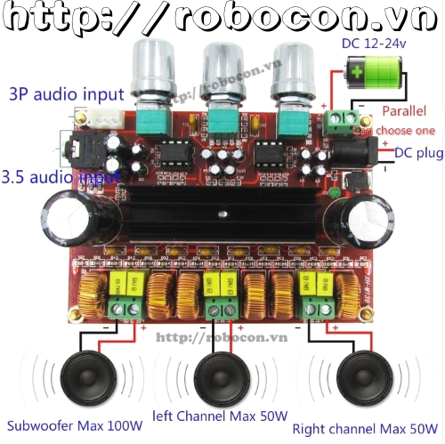 MDL71 Module Audio digital 2.1-12V-24V-TPA3116D2 2x50W + 100W (H5A5)