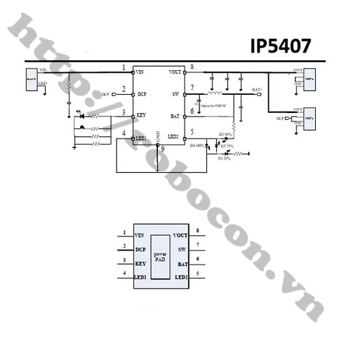IC Nguồn IP5407 SOP8 Chân Dán, IC Quản Lý Sạc Pin 
