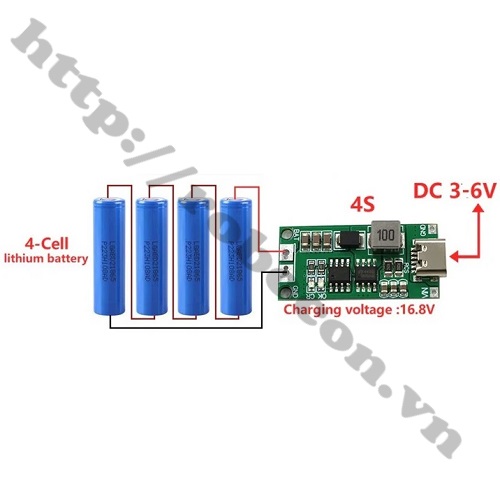 Mạch Sạc Pin 18650 3-6V Sang 4S 16.8V 4A Cổng Type-C 