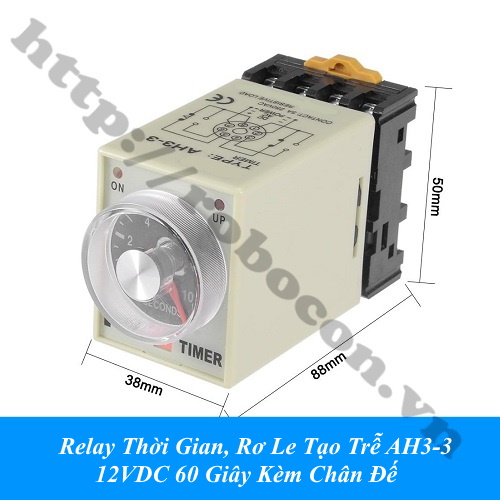 Relay Thời Gian, Rơ Le Tạo Trễ AH3-3 12VDC 60 Giây Kèm Chân Đế 