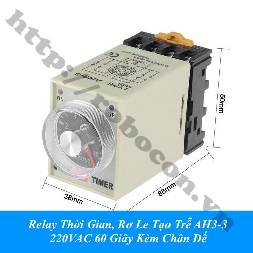 Relay Thời Gian, Rơ Le Tạo Trễ AH3-3 220VAC 60 Giây Kèm Chân Đế 