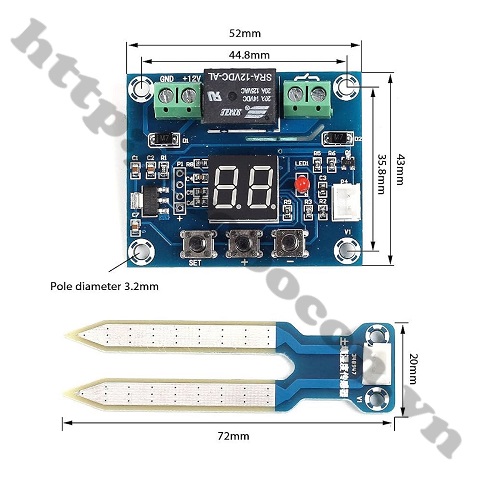 Module Cảm Biến Độ Ẩm Đất XH-M214 12VDC, Bật Tắt Thiết Bị Tưới Cây 