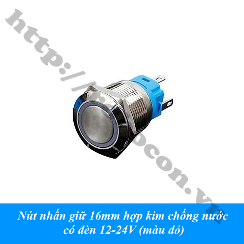 Nút nhấn giữ 16mm hợp kim chống nước có đèn 12-24V (màu đỏ) 