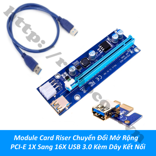 Module Card Riser Chuyển Đổi Mở Rộng PCI-E 1X Sang 16X kèm cáp USB 3.0