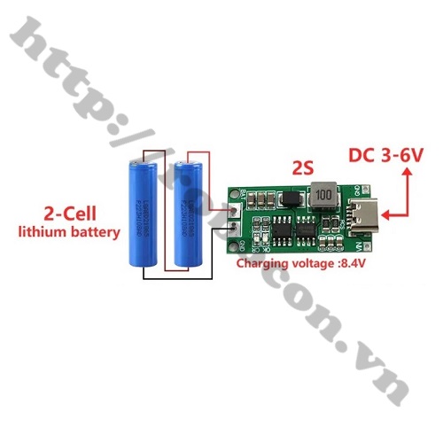 Mạch Sạc Pin 18650 3-6V Sang 2S 8.4V 4A Cổng Type-C 