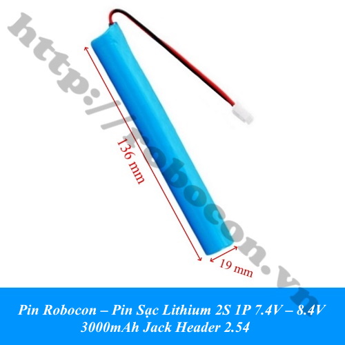 Pin Robocon – Pin Sạc Lithium 2S 1P 7.4V – 8.4V 3000mAh Jack Header 2.54