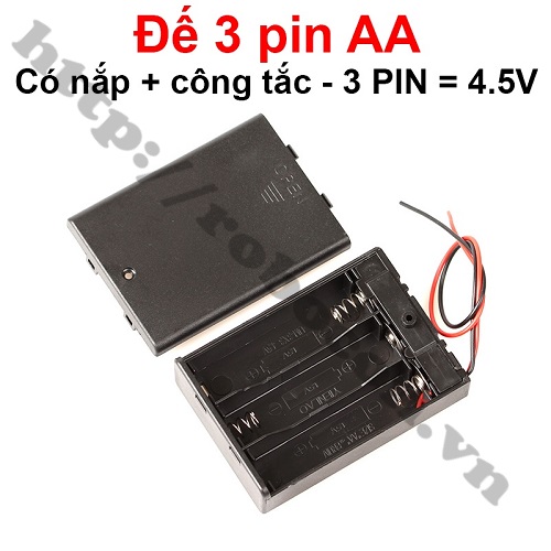 Đế 3 pin AA có nắp - công tắc 