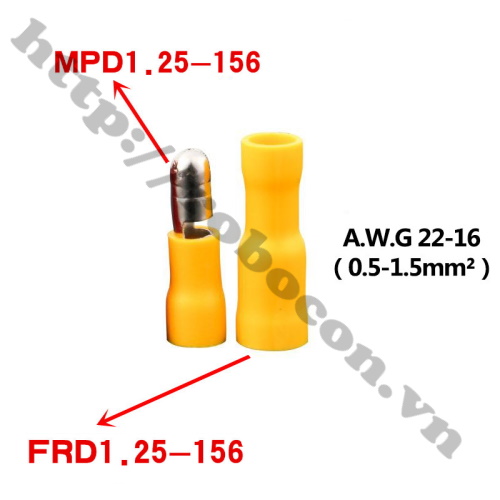 Đầu Cos Dây Điện MPD/FRD 1.25-156 Màu Vàng (Cặp Đực Cái)