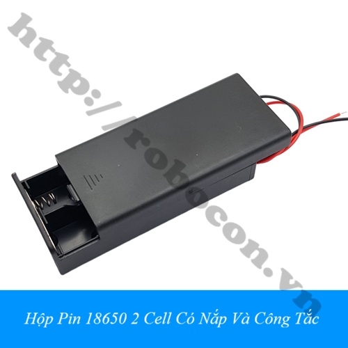 Hộp Pin 18650 2 Cell C&oacute; Nắp V&agrave; C&ocirc;ng Tắc