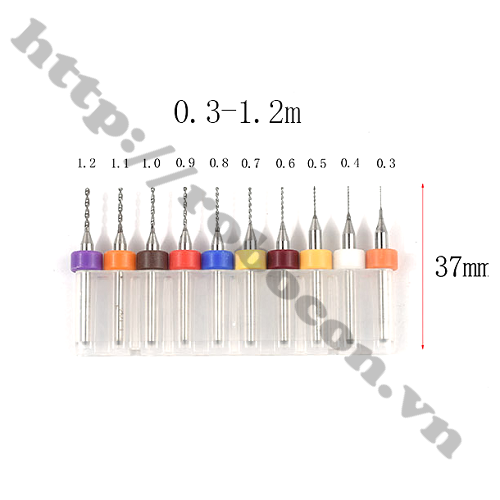 Bộ 10 Mũi Khoan CNC 0.3-1.2mm Khoan Mạch PCB Mini Chuyên Dụng  
