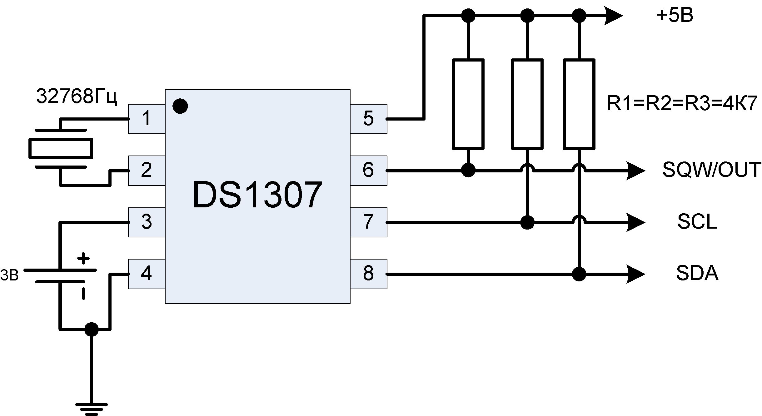 Sơ đồ đấu nối DS1307 đơn giản