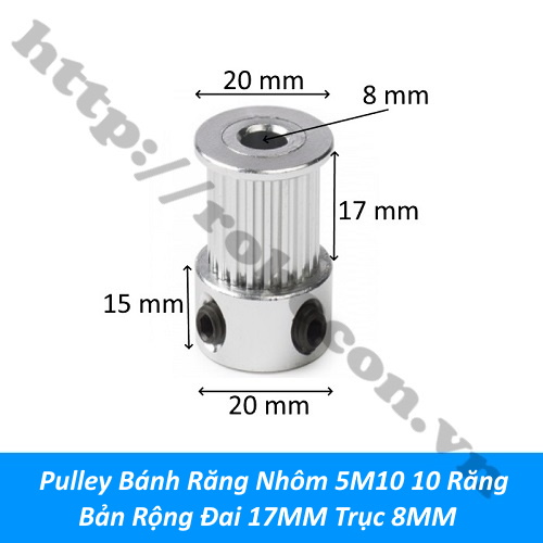 PKK994 Pulley Bánh Răng Nhôm 5M10 10 Răng Bản Rộng Đai 16MM Trục 8MM