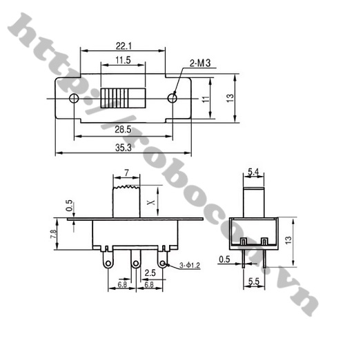 Công Tắc gạt đôi SS22L15 3A/250V 35x12mm 