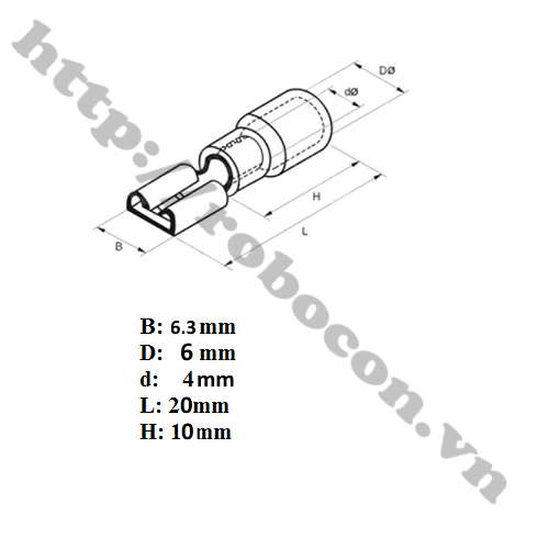 Đầu Cos Cắm Cái 6.3mm Chữ T – Đầu Cos Nối Dây Điện FDD2-250 (10 Cái)