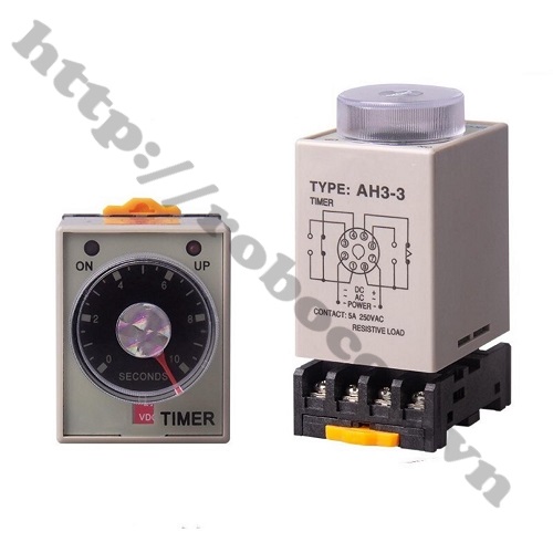 Relay Thời Gian, Rơ Le Tạo Trễ AH3-3 12VDC 60 Giây Kèm Chân Đế 