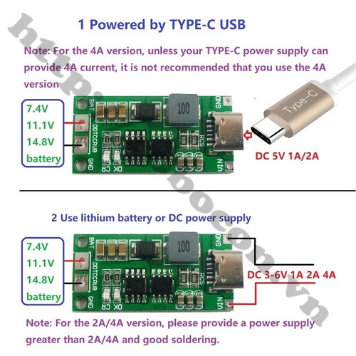 Mạch Sạc Pin 18650 3-6V Sang 2S 8.4V 4A Cổng Type-C 