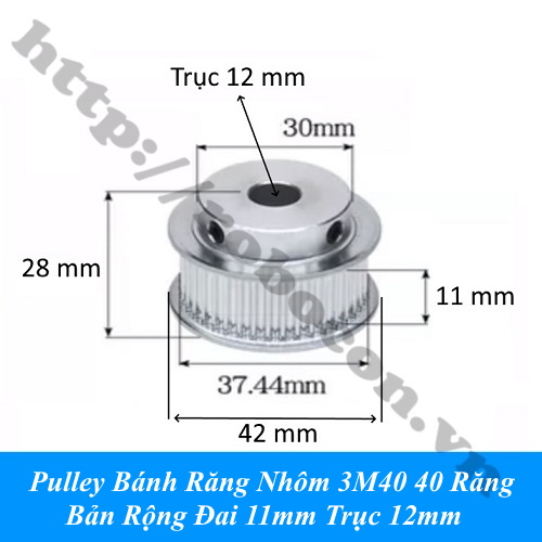 Pulley Bánh Răng Nhôm 3M40 40 Răng Bản Rộng Đai 11mm Trục 12mm 