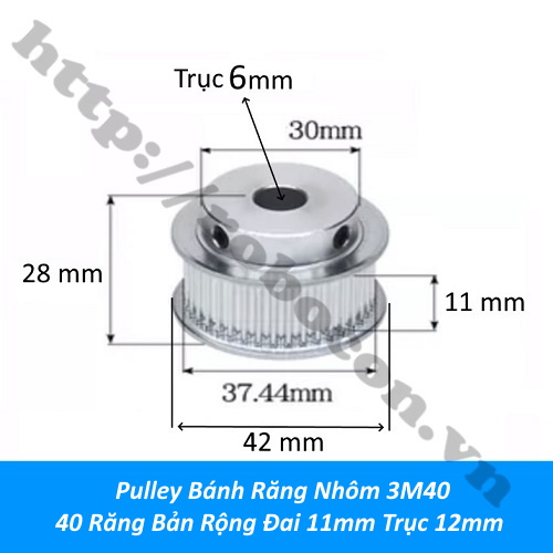 Pulley Bánh Răng Nhôm 3M40 40 Răng Bản Rộng Đai 11mm Trục 6mm 