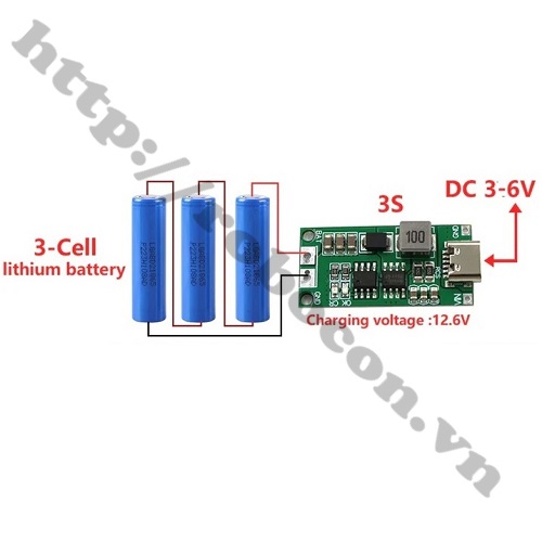 Mạch Sạc Pin 18650 3-6V Sang 3S 12.6V 4A Cổng Type-C 