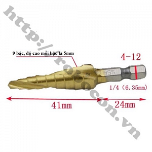  PKK776 Mũi Khoan Bước-Tháp Xoắn Chuôi Lục Giác 4-12mm 