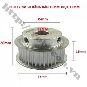  PKK743 PULLEY BÁNH RĂNG NHÔM 3M50 50 RĂNG RỘNG ĐAI ...